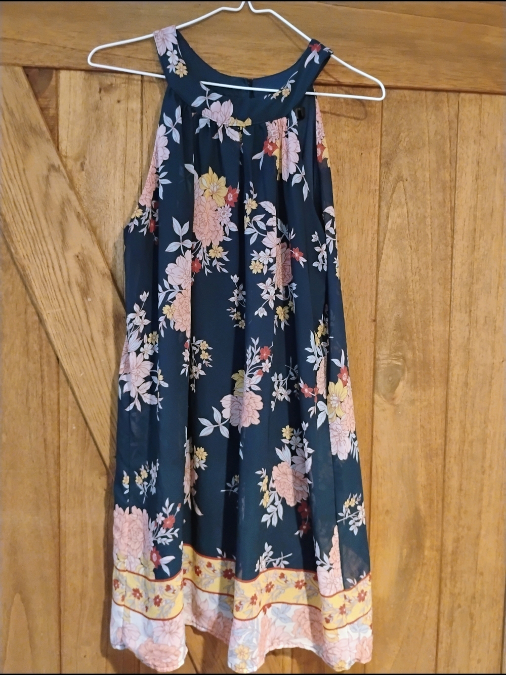 Floral Dress in Navy with Pink & Yellow Blooms
